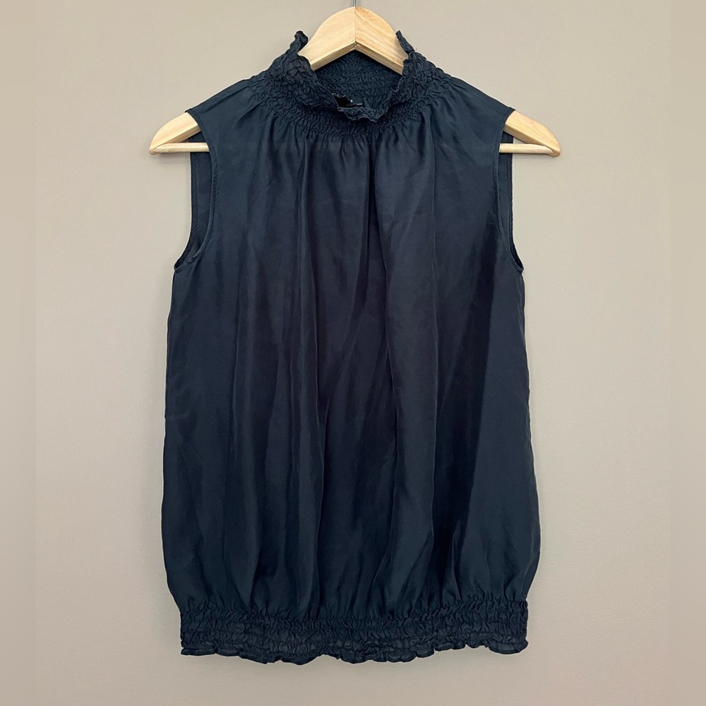{Lafayette 148} High Neck Sleeveless Silk Blouse in Black - Womens XS